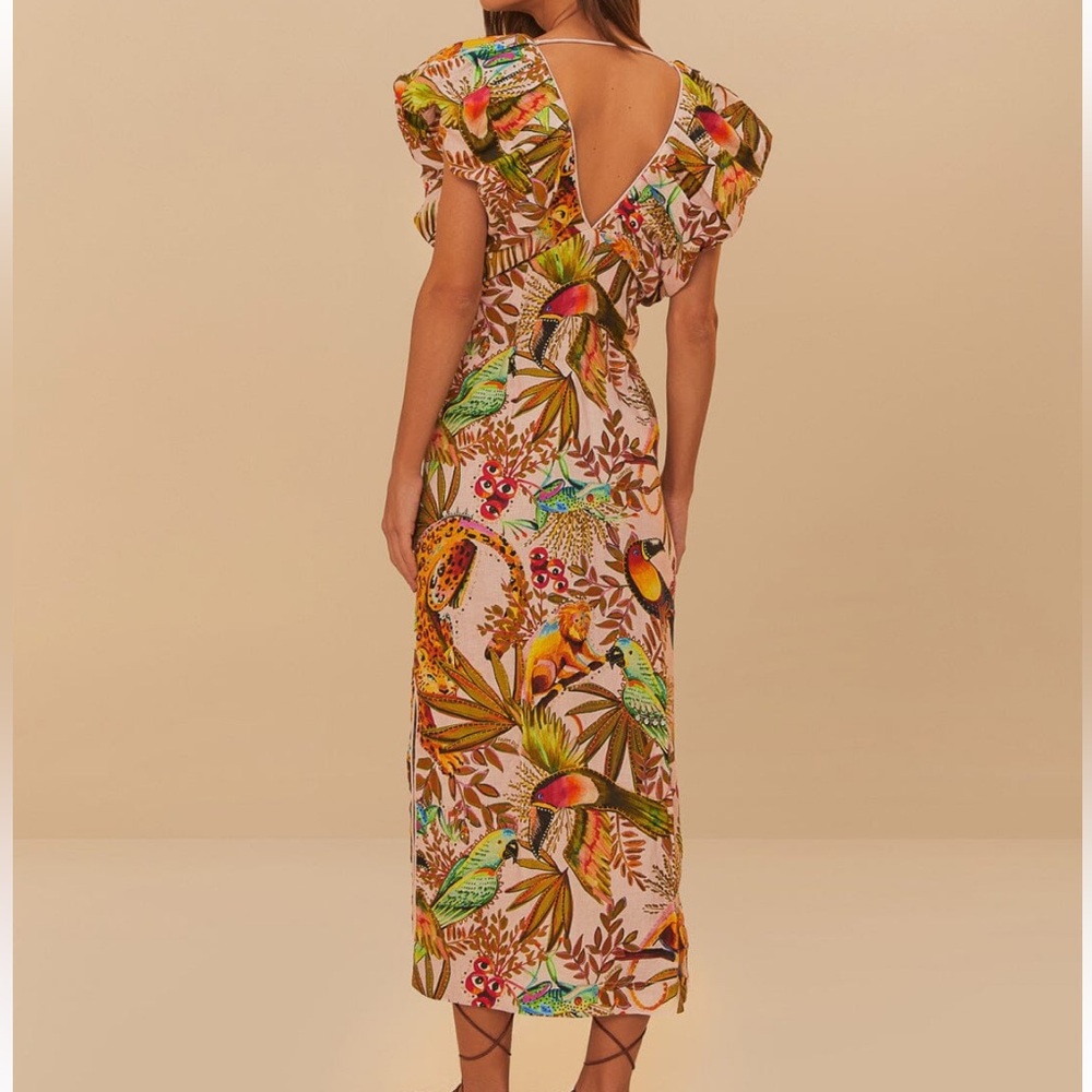 NWT FARM RIO INTO THE JUNGLE PINK SLEEVELESS MIDI DRESS